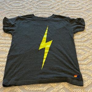 EUC black Aviator Nation t-shirt with neon yellow lightening bolt